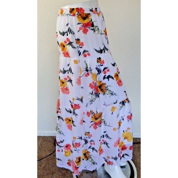 LOFT Dresses & Skirts - "LOFT" WHITE MULTICOLOR FLORAL PRINT CASUAL BOHO MAXI TIERED SKIRT SIZE: S NWT